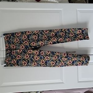 Topshop tapered trousers navy blouse floral print size US 4 UK 8